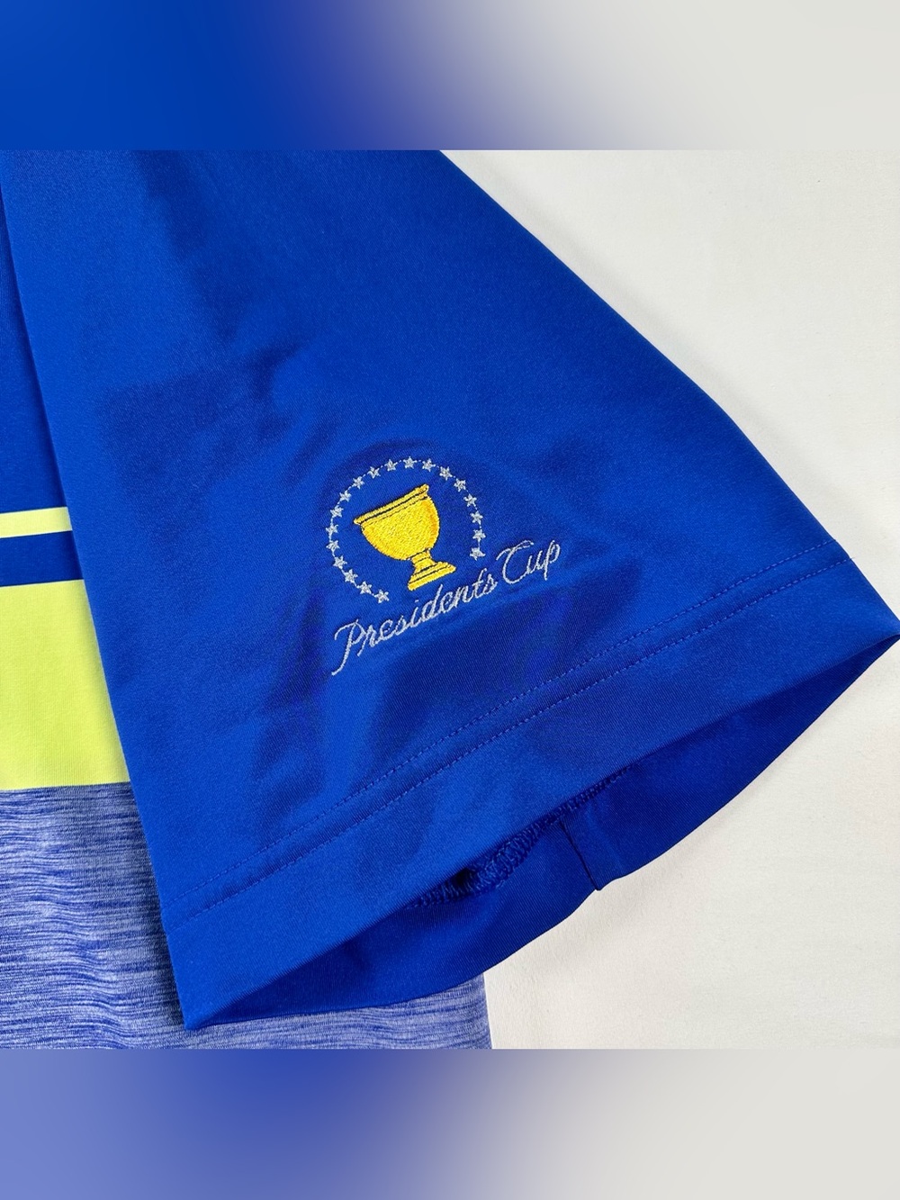 FootJoy Presidents Cup Golf Polo Shirt Mens M Blue Neon Yellow Performance - Picture 4 of 10